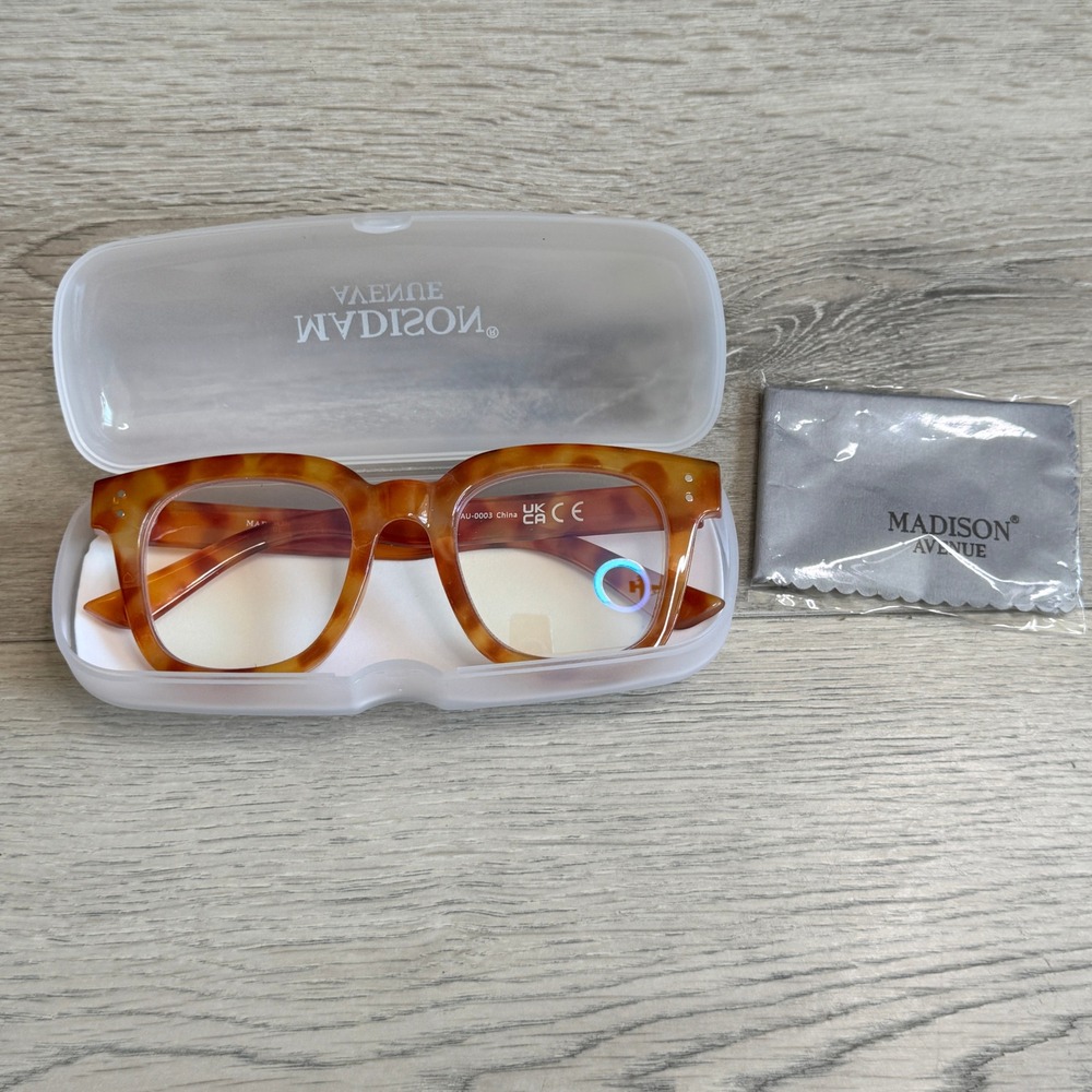 Madison Avenue‎ Blue Light Blocking Glasses Tortoise Square OG 25PL8822B Orange